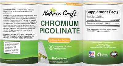 Photo of the Natures Craft Chromium Picolinate 200 mcg label