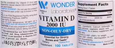 Photo of the Wonder Laboratories Vitamin D 2000 IU label