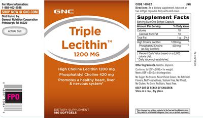 Photo of the GNC Triple Lecithin 1200 mg label