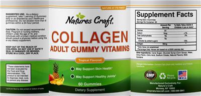Photo of the Natures Craft Collagen Adult Gummy Vitamins Tropical Flavored label