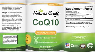Photo of the Natures Craft CoQ10 label