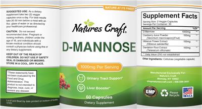 Photo of the Natures Craft D-Mannose 1000 mg label