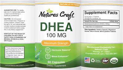 Photo of the Natures Craft DHEA 100 mg label