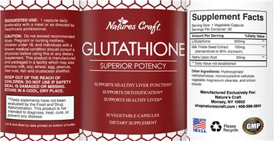 Photo of the Natures Craft Glutathione label
