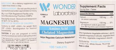 Photo of the Wonder Laboratories Magnesium label