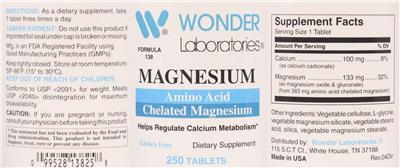 Photo of the Wonder Laboratories Magnesium label