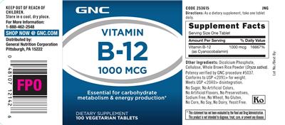 Photo of the GNC Vitamin B-12 1000 mcg label