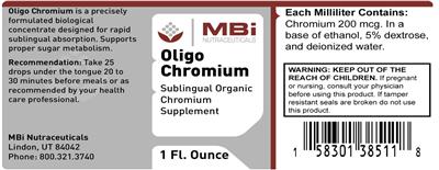 Photo of the MBi Nutraceuticals Oligo Chromium label
