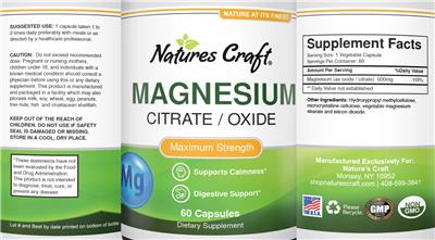 Photo of the Natures Craft Magnesium Citrate / Oxide label