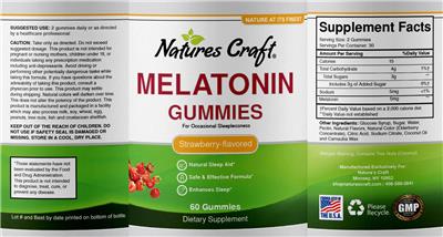 Photo of the Natures Craft Melatonin Gummies Strawberry Flavored label