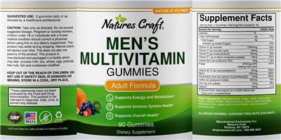 Photo of the Natures Craft Men's Multivitamin Gummies label