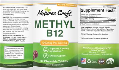 Photo of the Natures Craft Methyl B12 1000 mcg label