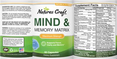 Photo of the Natures Craft Mind & Memory Matrix label