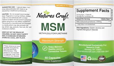 Photo of the Natures Craft MSM label