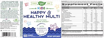 Photo of the Nature's Way Kids Happy & Healthy Multi Blue Raspberry Flavor label