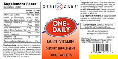 Photo of the Geri-Care One-Daily Multi-Vitamin label