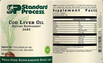 Photo of the SP Standard Process Cod Liver Oil label
