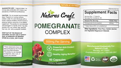 Photo of the Natures Craft Pomegranate Complex 500 mg label