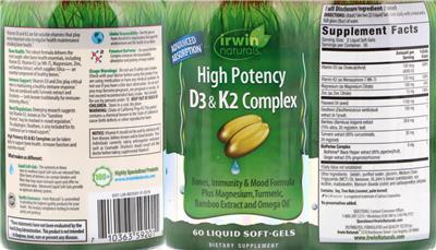 Photo of the Irwin Naturals High Potency D3 & K2 Complex label