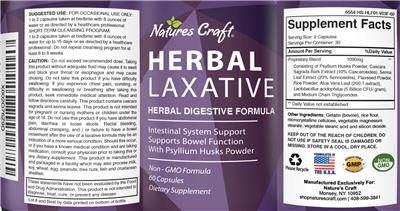 Photo of the Natures Craft Herbal Laxative label