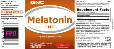 Photo of the GNC Melatonin 1 mg Cherry label