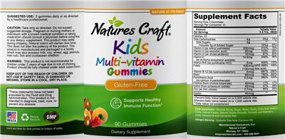 Photo of the Natures Craft Kids Multi-Vitamin Gummies label