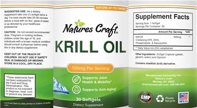 Photo of the Natures Craft Krill Oil 500 mg label