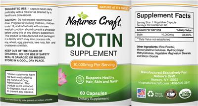 Photo of the Natures Craft Biotin 10,000 mcg label
