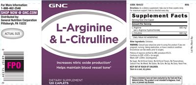 Photo of the GNC L-Arginine & L-Citrulline label
