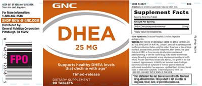 Photo of the GNC DHEA 25 mg label