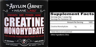 Photo of the The Asylum Cabinet by Insane Labz Creatine Monohydrate Unflavored label