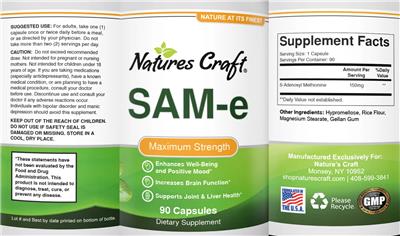 Photo of the Natures Craft SAM-e label