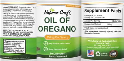 Photo of the Natures Craft Oil of Oregano 150 mg label
