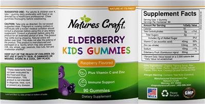 Photo of the Natures Craft Elderberry Kids Gummies Raspberry Flavored label