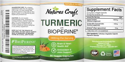 Photo of the Natures Craft Turmeric 1800 mg with BioPerine label