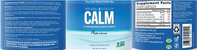 Photo of the Natural Vitality CALM plus Calcium Original (Unflavored) label