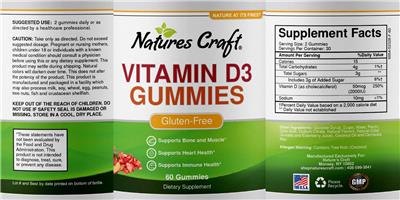 Photo of the Natures Craft Vitamin D3 Gummies label