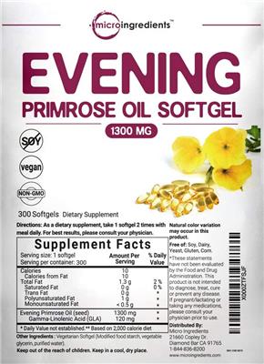 Photo of the Micro Ingredients Evening Primrose Oil Softgel 1300 mg label