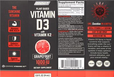 Photo of the Onnit Vitamin D3 1000 IU with Vitamin K2 Grapefruit Flavor label