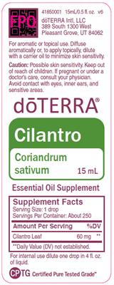 Photo of the doTERRA Cilantro label