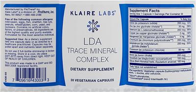 Photo of the Klaire Labs LDA Trace Mineral Complex label