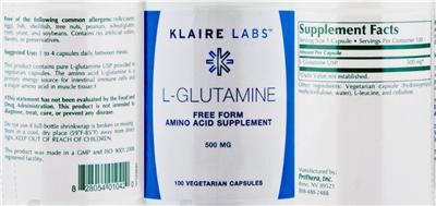 Photo of the Klaire Labs L-Glutamine label