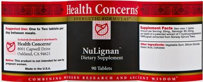 Photo of the Health Concerns NuLignan label