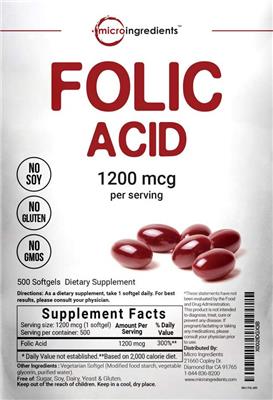 Photo of the Micro Ingredients Folic Acid 1200 mcg label