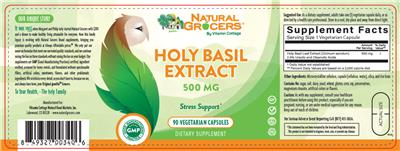 Photo of the Natural Grocers by Vitamin Cottage Holy Basil Extract 500 mg label