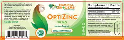 Photo of the Natural Grocers by Vitamin Cottage OptiZinc 30 mg label