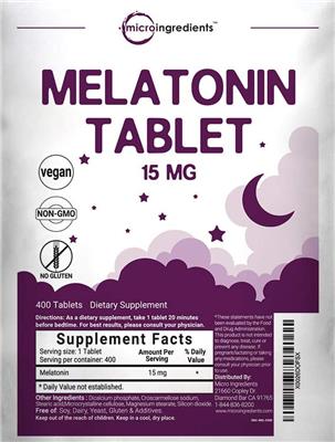 Photo of the Micro Ingredients Melatonin Tablet 15 mg label