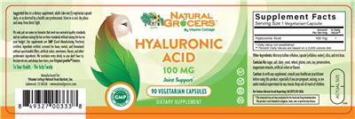 Photo of the Natural Grocers by Vitamin Cottage Hyaluronic Acid 100 mg label