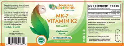 Photo of the Natural Grocers by Vitamin Cottage MK-7 Vitamin K2 100 mcg label