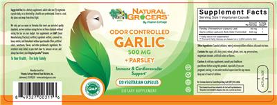 Photo of the Natural Grocers by Vitamin Cottage Odor Controlled Garlic 500 mg + Parsley label
